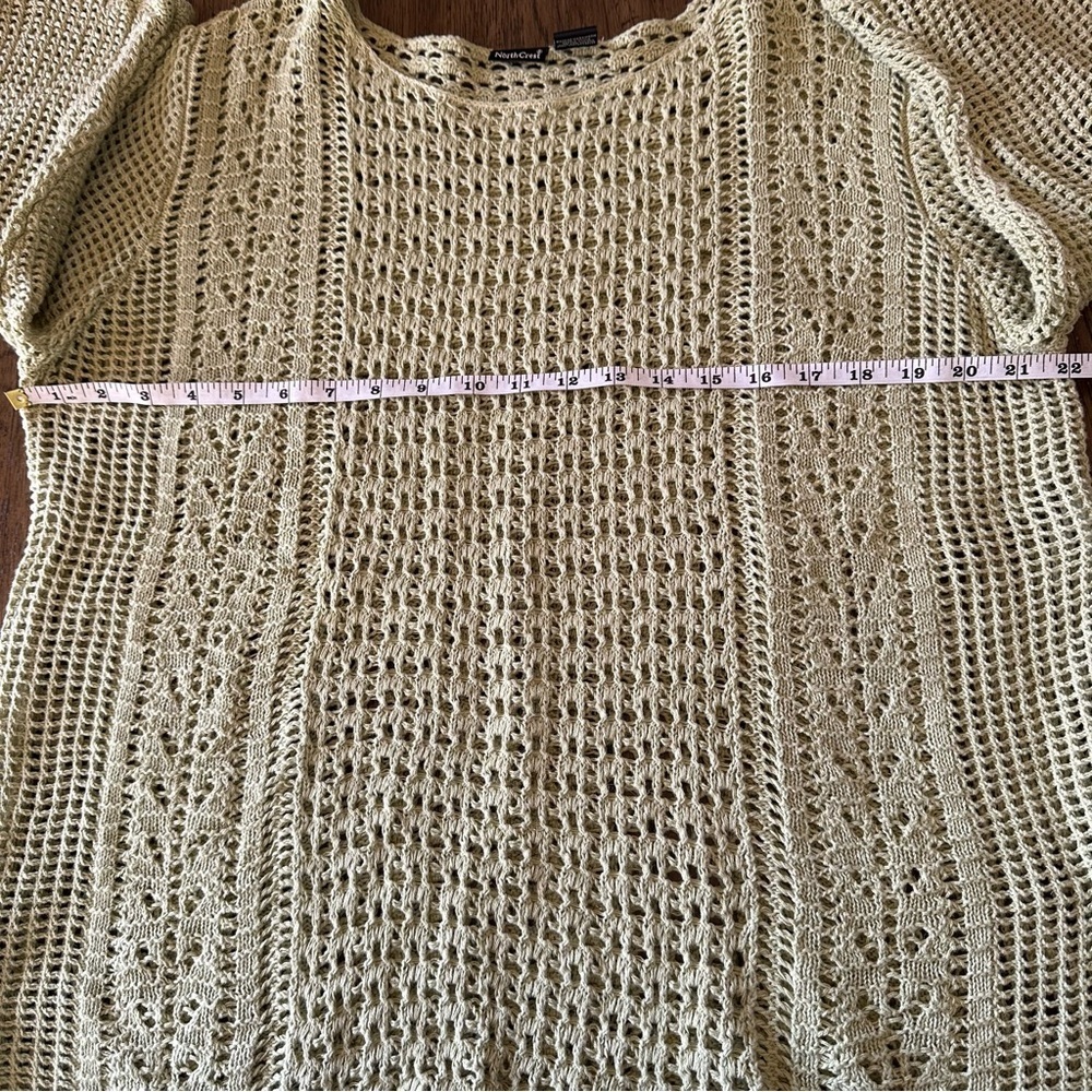 Womens Crochet Knit Sweater Size XL Green Fairy Cottage Boho Linen Cotton - Picture 10 of 11